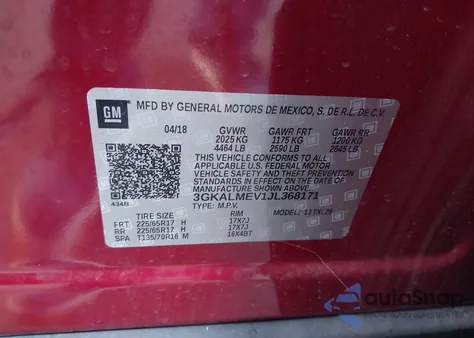 2018 GMC Terrain Sle из США, поврежденный, VIN 3GKALMEV1JL368171